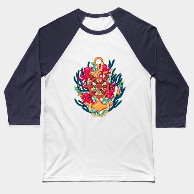 Anchor and octopuses Baseball T-Shirt by Lyara Costa